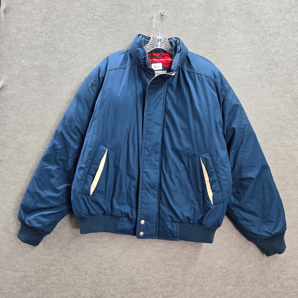 VINTAGE Members Only Men Jacket 42 Blue Flannel Lined Full Zip Bomber READ